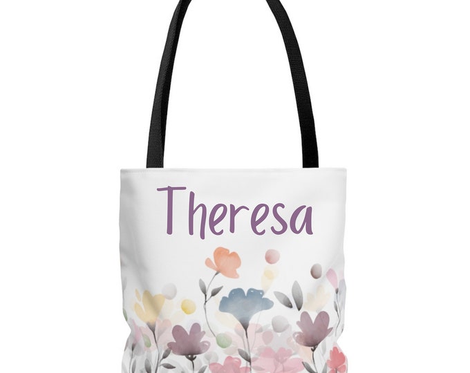 Shopping Bag Personalized Watercolor Floral Tote Bag Book Tote Bag Travel Bag Flower Bag Floral Bag Reusable Tote Bag Market Bag