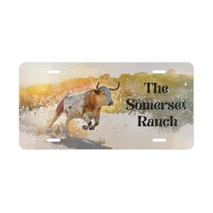 Custom Vanity Plate, Cow Lover License Tag, Farmhouse Truck Tag, Country Car Accessories, Custom Ranch Decor, Bull, Steer