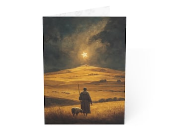 Personalized Shepherd and Lamb Christmas Card, Religious Nativity Scene