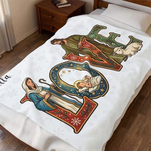 Nativity Holy Family Velveteen Plush Blanket, Christmas Nativity Scene Throw, Personalized Christmas Gifts