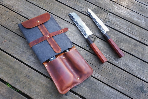 Personalized Leather Chefs Knife Roll 2 4 6 8 Slot Suit for
