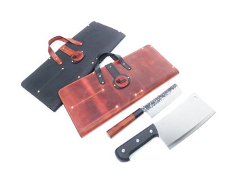 Personalized Leather Chefs Knife Roll Bags  with 2 4 6 8 Slot Options  Cleaver Knife Sheath Cover Bag | Horoz Leather