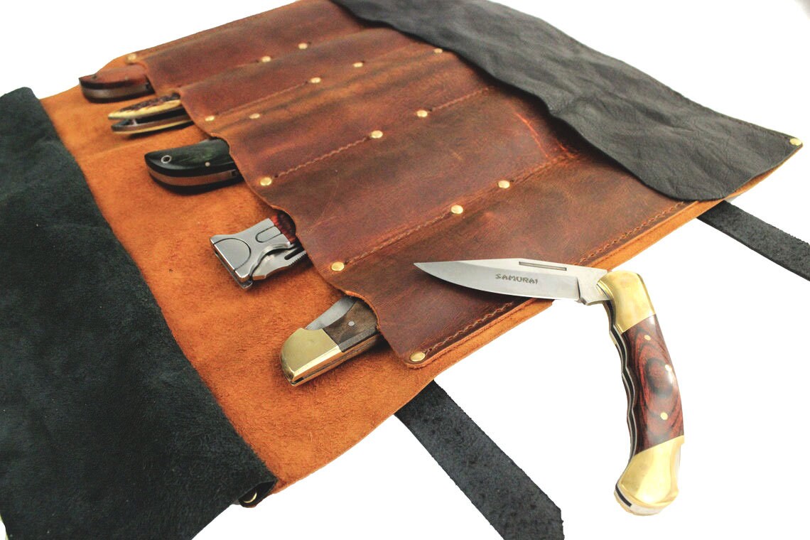 Folding Knife Leather Case for Collectors 10 Slots Tactical Etsy