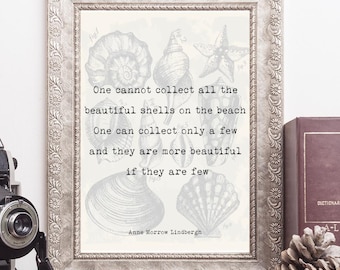 Anne Morrow Lindbergh Quote Print – Shells on the Beach – Sea Life Wall Art – Coastal Literary Decor – Framed or Unframed