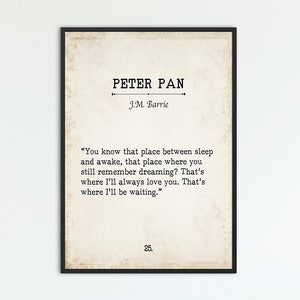 Arte de pared inspirador con la página del libro &quot;I&#39;ll Always Love You&quot; de Peter Pan, decoración de pared con estampado de estilo vintage de J.M. Barrie, You Know That Place
