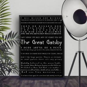 The Great Gatsby Quote Print, Literary Art Poster, F Scott Fitzgerald Art in black & white, Unframed and Framed Art