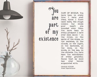 Great Expectations Romantic Wall Art Quote Print, Charles Dickens Quote Black & White Print Unframed or Framed Art