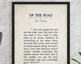 Jack Kerouac The Only People For Me Quote Print, Minimalist Vintage Style Book Page Wall Art Print Framed or Unframed