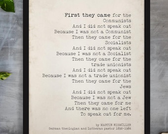 Martin Niemöller First They Came Quote Print Historical Literary Wall Art