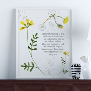 Nic ze złota nie może trwać Robert Frost Wall Art Print Nature Watercolor Spring Flowers Art for Living Room Wall Art, Unframed Poem Decor