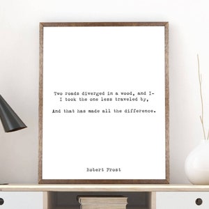 Road Less Travelled Robert Frost Quote Poetry Wall Art, Two Roads Diverged Literary Gift Print, Unframed Yellow Wood Poem