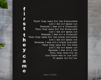 First They Came Quote Print, Martin Niemoller Poem, Literary Wall Art
