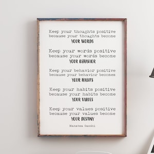 Mahatma Gandhi Life Quote Inspirerende Print In Zwart-Wit, Houd Positief Office Wall Art of Home Decor Print Unframed of Framed