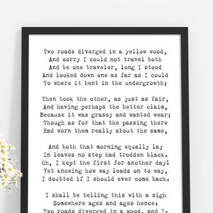 Robert Frost Poem Quote Print, The Road Not Taken Poem Poster, Two Roads Diverged Literary Gift Print, Yellow Wood Poetry Print