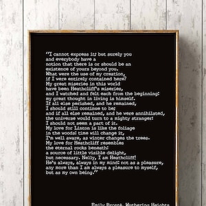 Wuthering Heights Print, Emily Bronte Living Room Decor, Romantic Book Quote Typography Wall Decor, My Love For Heathcliff Print