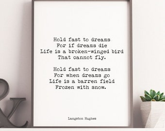 Langston Hughes Hold Fast to Dreams Poem Print – Inspirational Literary Wall Art, Motivational Quote Poster