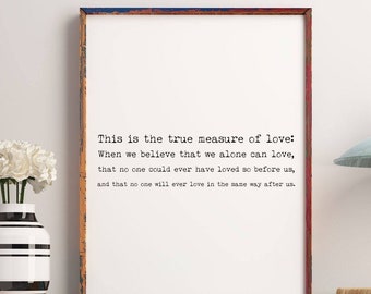 Love Quote Print – Goethe Literary Wall Art in Typewriter Font, Black and White, Unframed or Framed