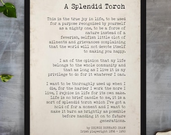 A Splendid Torch Classic Literature Quote Print George Bernard Shaw Motivational Poster