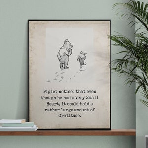 Winnie the Pooh and Piglet Gratitude Quote Art Print - Vintage Style Literary Wall Decor - Heartwarming Gift