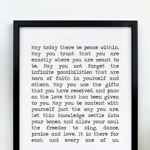 Framed Quote St Therese Of Lisieux Peace Quote Framed Art Print In Black & White, May Today There Be Peace Inspirational Wall Art Prints