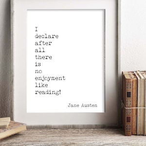 Pride and Prejudice Print, Reading Quote, Jane Austen Quote Art, No Enjoyment Like Reading Book Quote Print, Jane Austen Wall Art Unframed