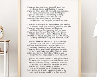 If Poem Art Print, Rudyard Kipling Poem, Motivational Poster, Black & White Art, If Rudyard Kipling Art Dorm Room Wall Print Unframed Framed