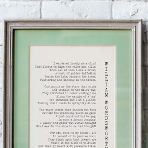 Daffodils Poem Art Print, William Wordsworth Poetry, Black and White Art, Framed or Unframed Literary Quote Print for Reading Nook Decor