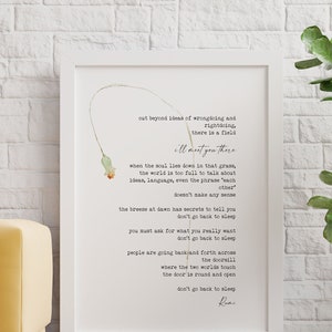 Rumi Poem Wall Art Print, I&#39;ll Meet You There Quote Poster for Bedroom, Mystical Persian Poetry Decor for Boho or Spiritual Home