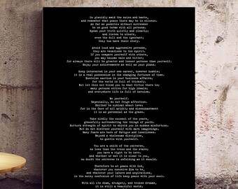 Desiderata Print, Max Ehrmann Poem Wall Art in Black & White Unframed or Framed
