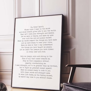 Oh Great Spirit Native Indian American Prayer Quote Print In Black & White, Inspirational Gift Wall Art Print Unframed Or Framed Art