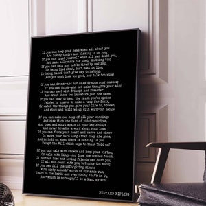 Large Framed Wall Art Rudyard Kipling IF Poem 24x36 Framed Art Print in Black & White