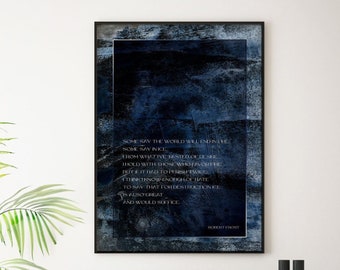 Fire and Ice Robert Frost Wall Art Print Dark Blue Navy Watercolor Abstract Art for Living Room Wall Art