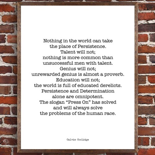 Calvin Coolidge Presidential Quote Print Persistence | Etsy