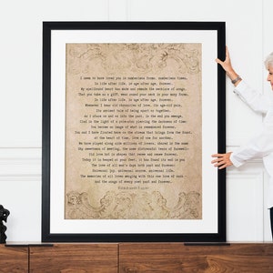 Wydruk wiersza Rabindranatha Tagore - Wydruk poezji o niekończącej się miłości w stylu vintage, bez ramki i w ramie, wydaje mi się, że cię kochałem