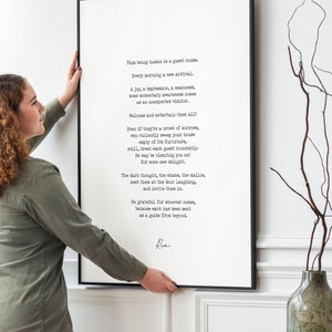 Rumi Inspirational Poetry Wall Art, Guesthouse Poem Minimalist Print Wall Decor, Guest House Print for Living Room or Bedroom Wall Art