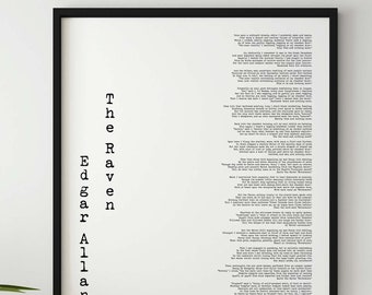 Edgar Allan Poes diktposter Korpen – Väggkonsttryck i gotisk litteratur, fulltext, inramad eller oramad