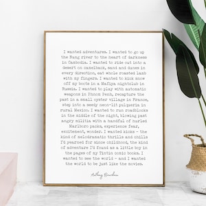 Anthony Bourdain Adventure Quote Print – Typewriter Style Literary Wall Art