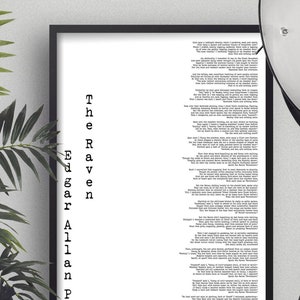 Edgar Allan Poe Large Framed Print - Edgar Poe art print, The Raven poem in sizes 12x16, 16x20 or 18x24 wall art decor