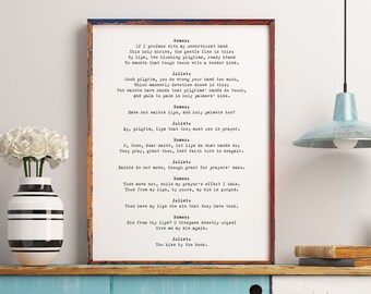 Romeo and Juliet Quote Love Print, Shakespeare Print in Black & White, You Kiss By The Book