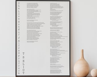 T.S. Eliot Love Song of J. Alfred Prufrock Wall Art Print, Poetry Quote Art Typography Poem Print, Poetry Print Unframed or Framed Art