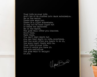 Decoración de pared con poema "El corazón que ríe" de Charles Bukowski, poema motivacional, con marco y sin marco.