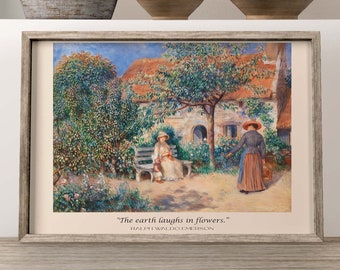 Ralph Waldo Emerson Quote Art Print, The Earth Laughs in Flowers, Literary Wall Art