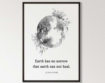 Earth has No Sorrow John Muir Unframed Quote Print in Black & White, Inspirational Gift for Nature Lovers