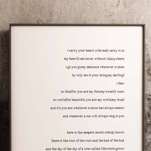 額入り「I carry your heart」プリント - EE Cummings ウォールアートプリント、your heart in my heart ウォールアート、結婚式、バレンタイン、記念日のギフト