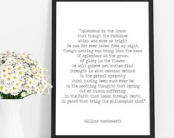 William Wordsworth Poem Print Splendour in the Grass Quote Art | Classic Poetry Wall Decor | Literary Gift for Readers and Book Lovers