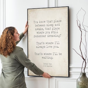Citazione di Peter Pan, poster stampabile da parete "È lì che ti amerò per sempre", stampa letteraria vintage, decorazione per cameretta dei bambini, regalo JM Barrie