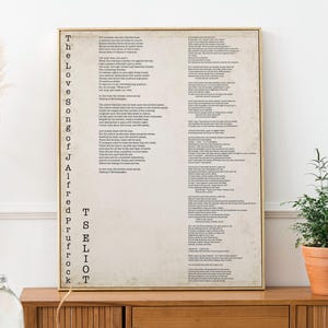T.S. Eliot The Love Song of J. Alfred Prufrock Poem Print – Vintage Style Literary Wall Art | Black & White Options