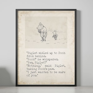 The House at Pooh Corner Winnie the Pooh Quote Unframed or Framed Nursery Wall Art Prints in Vintage Style with Pooh & Piglet Drawing