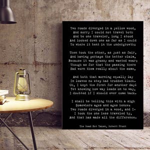 Robert Frost Poem Quote Print, The Road Not Taken Poem Poster, Two Roads Diverged Literary Gift Print, Yellow Wood Poetry Print,