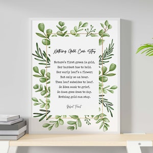 Nic Złotego Nie Może Trwać Robert Frost Wall Art Print Natura Akwarela Liście Sztuka do Salonu Wall Art, Bez Ramy